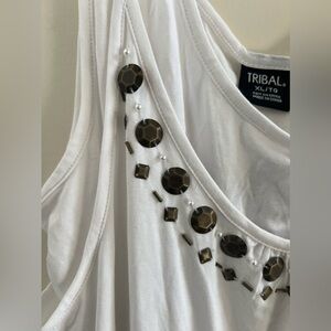NWT Tribal Brand White Layered Stone Collar Tank Top Women’s Size XL